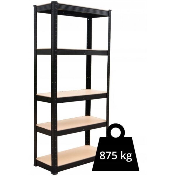 Black Metal Storage Shelving Unit P9030 – Heavy Duty Warehouse Rack 180×90×30 cm, 5 Shelves