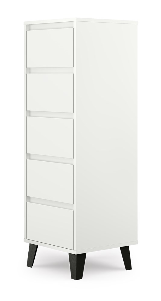 Scandi 5S Chest of Drawers – White Modern Cabinet with Black Legs and 5 Drawers
