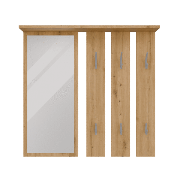 Wall Coat Rack OPAL – Oak Artisan | Mirror with Shelf & 6 Double Hooks