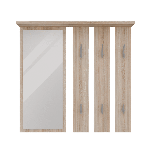 Wall Coat Rack OPAL – Sonoma Oak | Mirror with Shelf & 6 Double Hooks