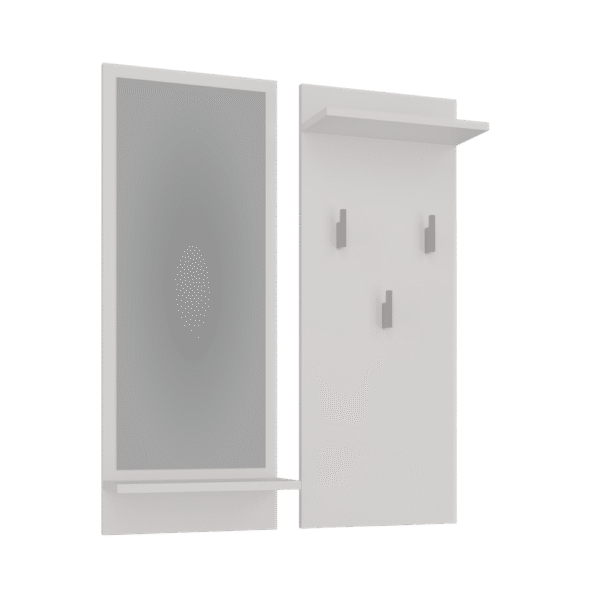 Wall Coat Rack RIVA – White Matt | Mirror with Shelf & 3 Hooks