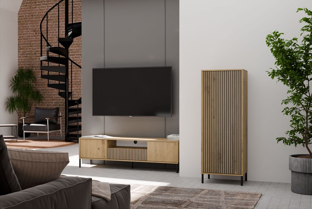 Display Cabinet KAMARO 1DD SLIM – Artisan Oak | Fluted Front - Image 2