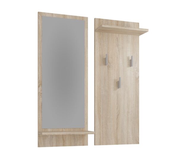 Wall Coat Rack RIVA – Sonoma Oak | Mirror with Shelf & 3 Hooks