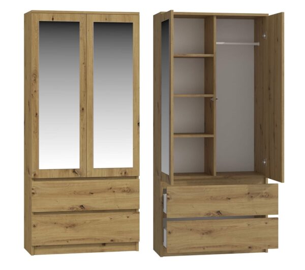 Malwa SS-90L Wardrobe with Mirrors – Oak Artisan