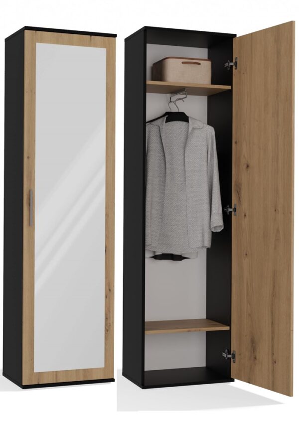 Duo Hallway Wardrobe with Mirror – Antracite / Artisan Oak