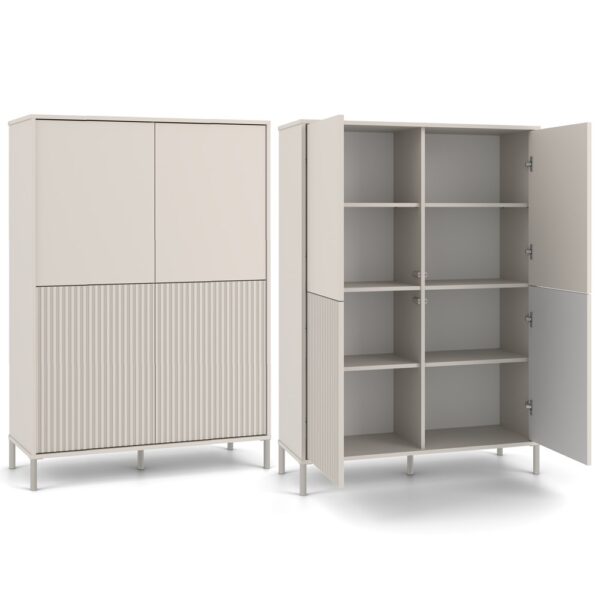 Display Cabinet KAMARO 4DK SLIM/Smooth – Cashmere Beige | Fluted & Classic Fronts