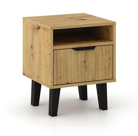 Scandi 1S Slim Bedside Table – Oak Artisan – Modern Nightstand with Ribbed Front