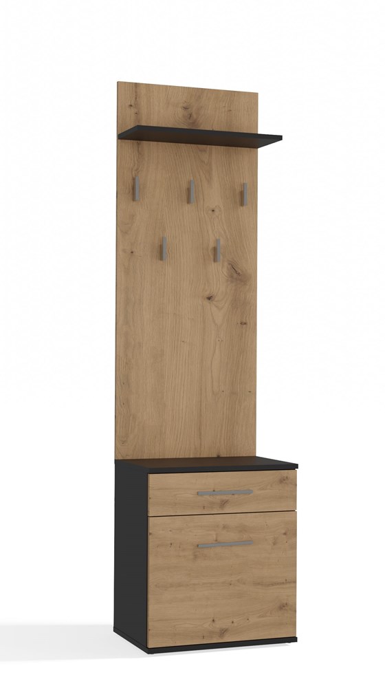 Hallway Set DUO – Anthracite & Oak Artisan | Shoe Cabinet & Wall Coat Rack with Shelf