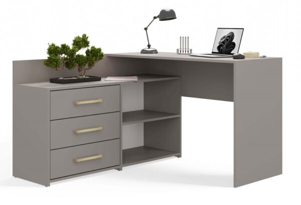 DANY Corner Desk – Clay Grey | Functional L-Shaped Desk with 3 Drawers