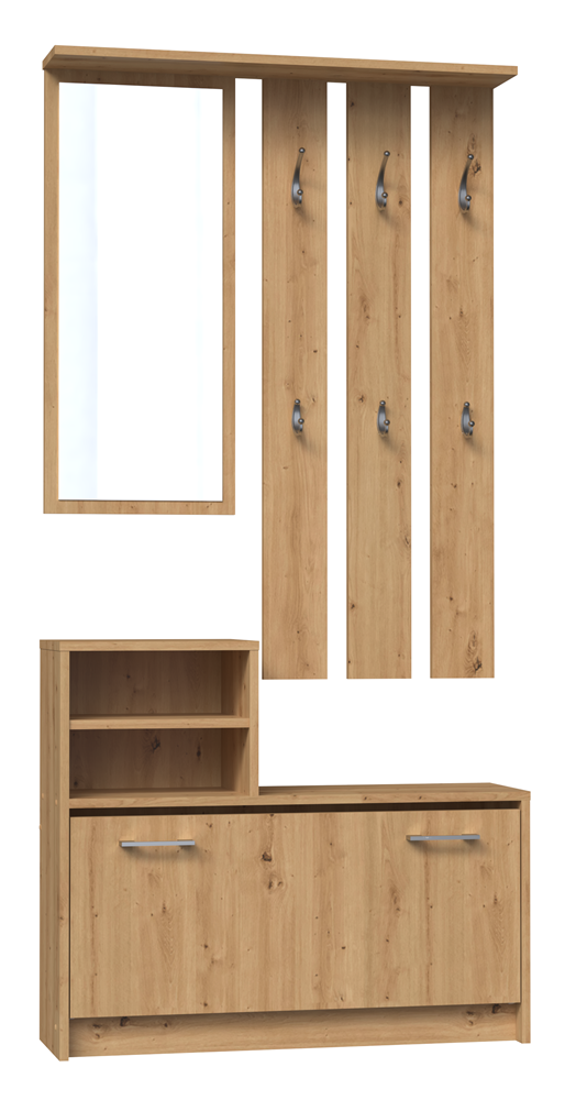 Vera Hallway Wardrobe – Artisan Oak Practical Hallway Set with Mirror, Hooks & Shoe Cabinet