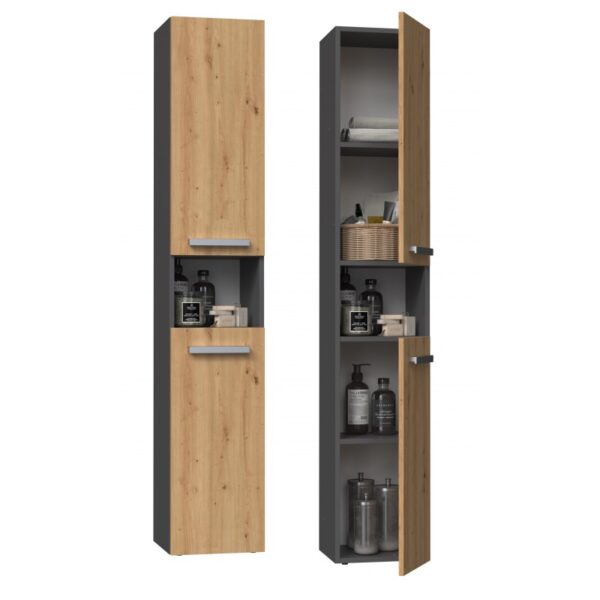 Bathroom Tall Cabinet Nel I – Anthracite / Artisan Oak