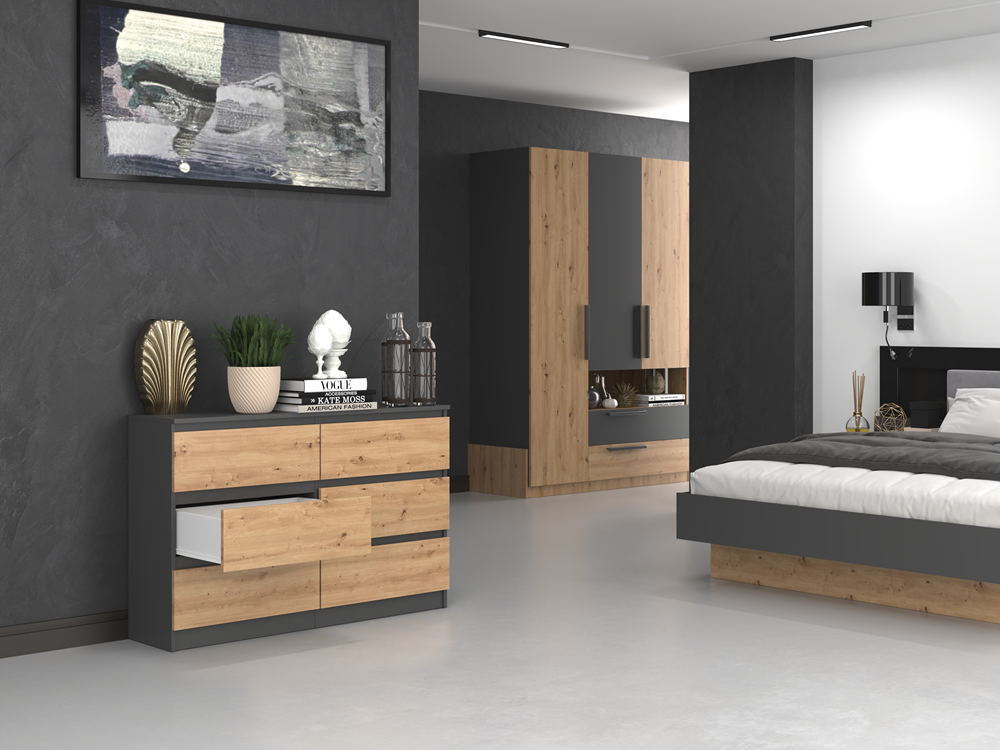 MALWA M6/120 Chest of Drawers – Anthracite & Oak Artisan - Image 5