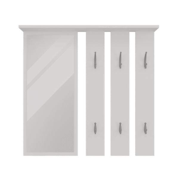 Wall Coat Rack OPAL – White | Mirror with Shelf & 6 Double Hooks