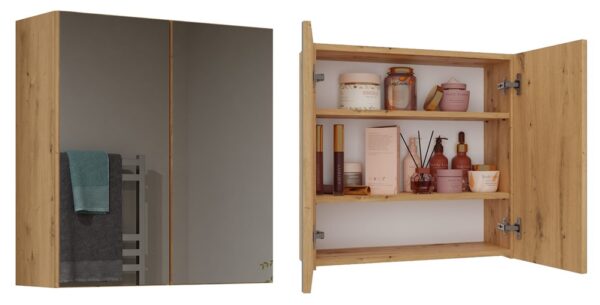 POLA 2DL Wall-Mounted Bathroom Cabinet with Mirror – Oak Artisan