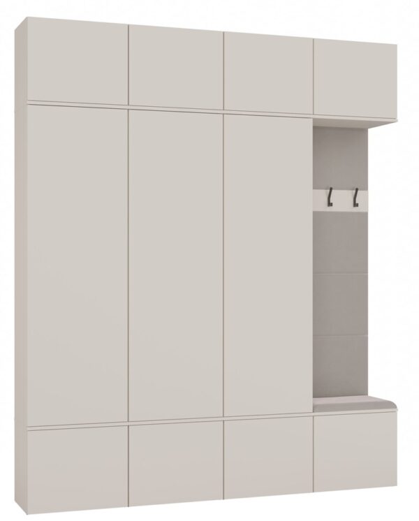 Wardrobe Set HAGA IV 3Sz1W CASHMERE BEIGE – 3x Wardrobes + Coat Rack with Seat