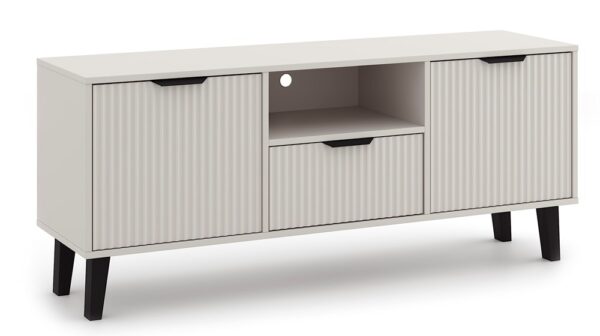 TV Stand SCANDI 2D1S SLIM – Cashmere Beige | Modern Scandinavian Media Cabinet with Drawer and Ribbed Fronts