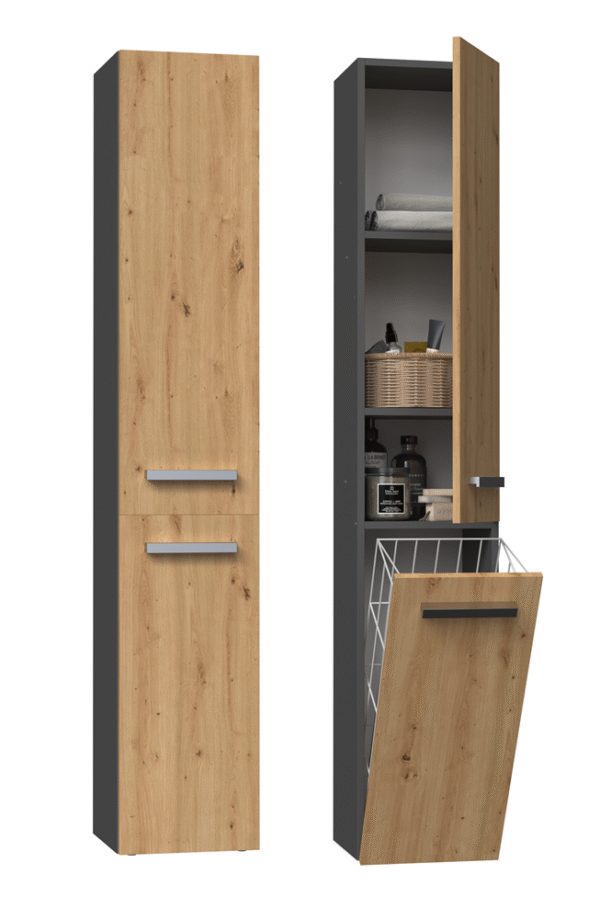 Bathroom Tall Cabinet Nel IV – Anthracite / Oak Artisan