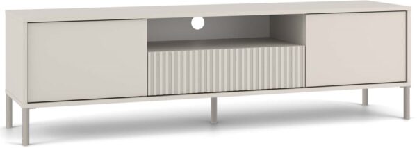 TV Stand KAMARO 160 – Cashmere Beige | Modern Media Cabinet with Ribbed & Smooth Fronts