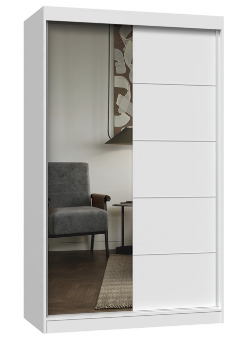 IGA 120 A/C Sliding Door Wardrobe with Mirror and Decorative Slats – Matt White