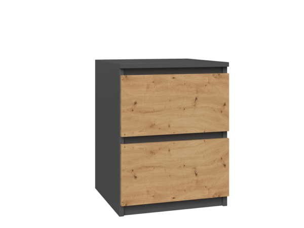 Malwa W2 Bedside Table – Anthracite & Artisan Oak – Modern 2-Drawer Nightstand