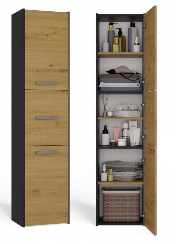 Sara S43 Bathroom Tall Cabinet – Anthracite / Artisan Oak