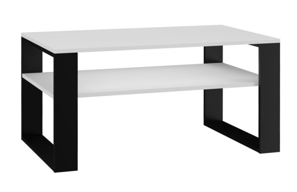 Modern 1P Coffee Table White & Black – Modern Living Room Table with Shelf
