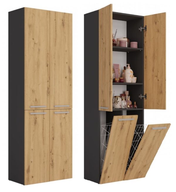 Bathroom Tall Cabinet Nel 2K/DD – Anthracite / Artisan Oak