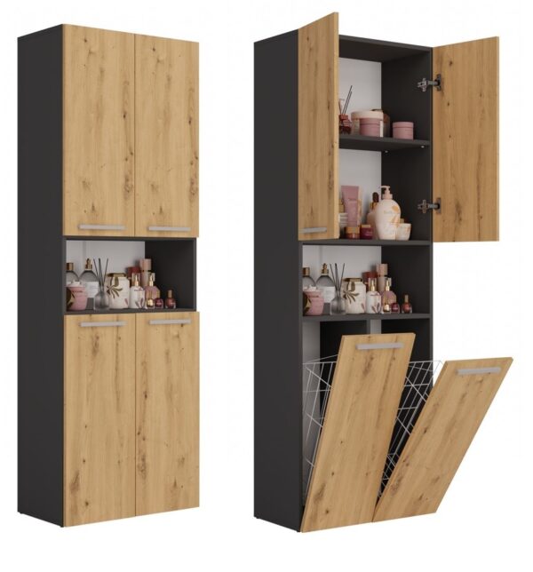 Bathroom Tall Cabinet Nel 2K/DK – Anthracite / Artisan Oak