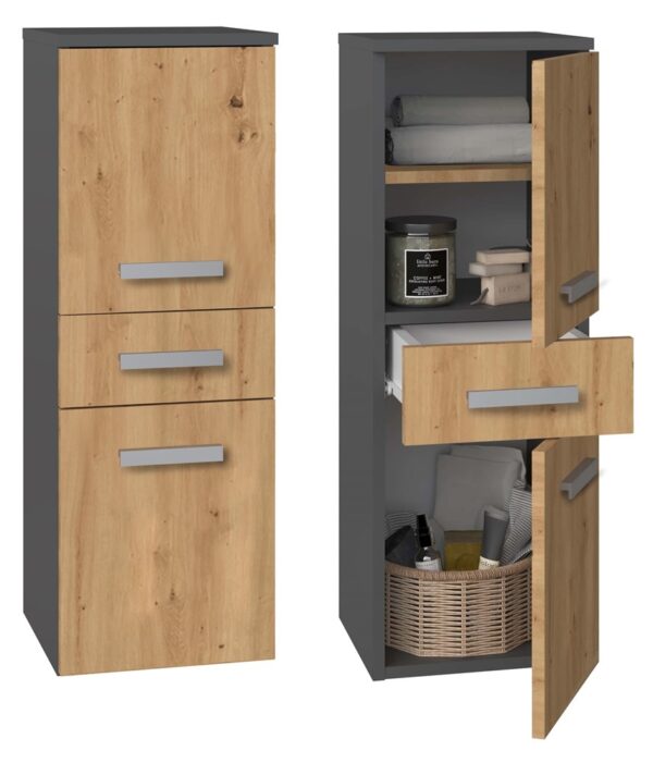 Bathroom Tall Cabinet Nel V DDS – Anthracite / Artisan Oak