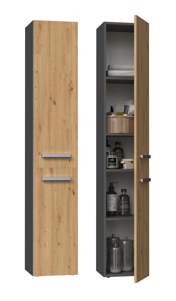 Bathroom Tall Cabinet Nel II – Anthracite / Artisan Oak