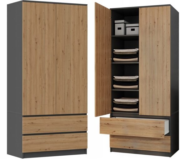 Wardrobe Malwa SS-90 – ANTHRACITE / ARTISAN OAK