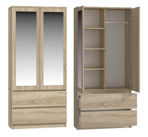 Malwa SS-90L Wardrobe with Mirrors – Sonoma Oak