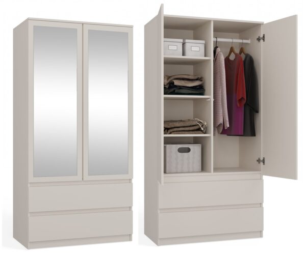 Malwa SS-90L Wardrobe – Cashmere Beige, 2 Mirrors