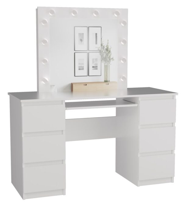 Dressing Table with Mirror and LED Lighting Marina KUBA – White