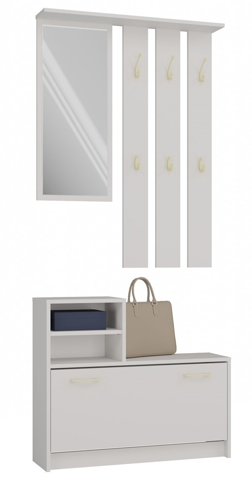 Vera Hallway Wardrobe – Cashmere Beige Coat Rack with Mirror + Shoe Cabinet