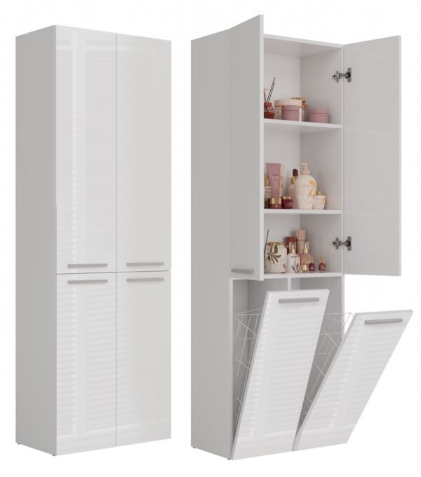 Bathroom Tall Cabinet Nel DD 2K – White Gloss