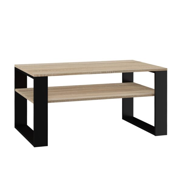 Modern 1P Coffee Table Sonoma Oak & Black – Modern Living Room Table with Shelf