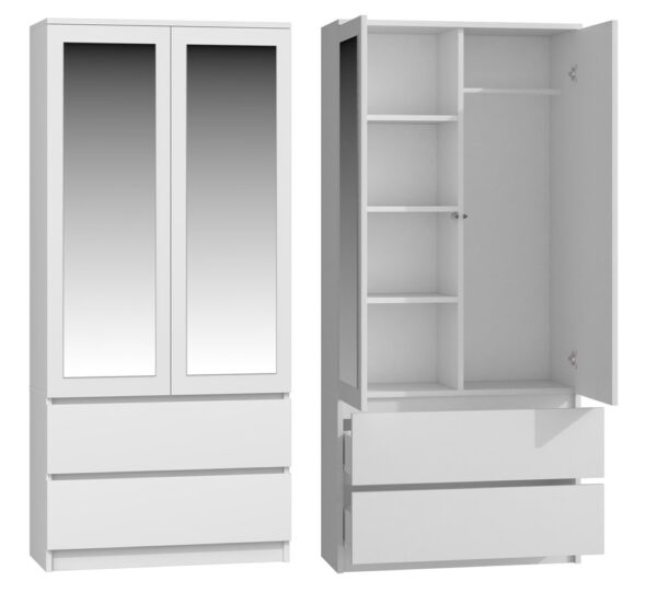 Malwa SS-90L Wardrobe with Mirrors – White Matte