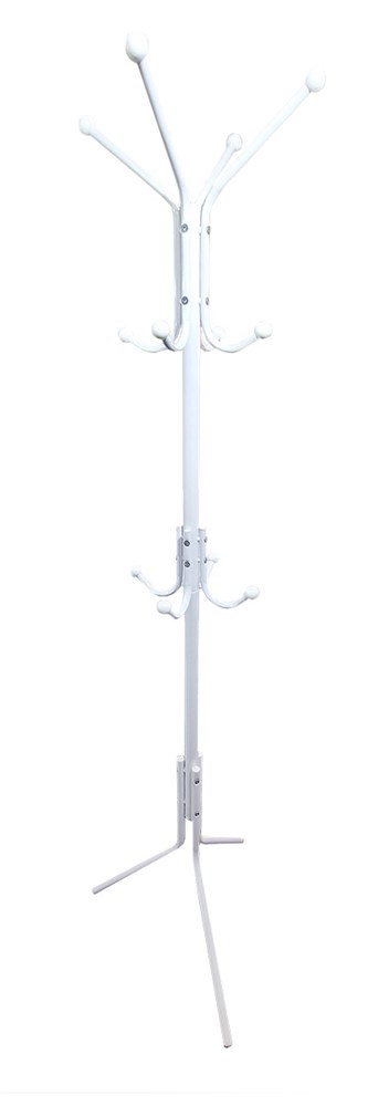 Standing Coat Rack LIVIA – White | 12 Hooks, 3 Levels, Tripod Metal Base