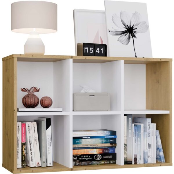 Malax MINI 2x3 White & Artisan Oak Cube Shelf – Bookcase for Books and Toys