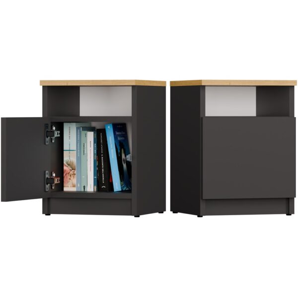 Bedside Table GALAX 30 1D Anthracite & Artisan Oak