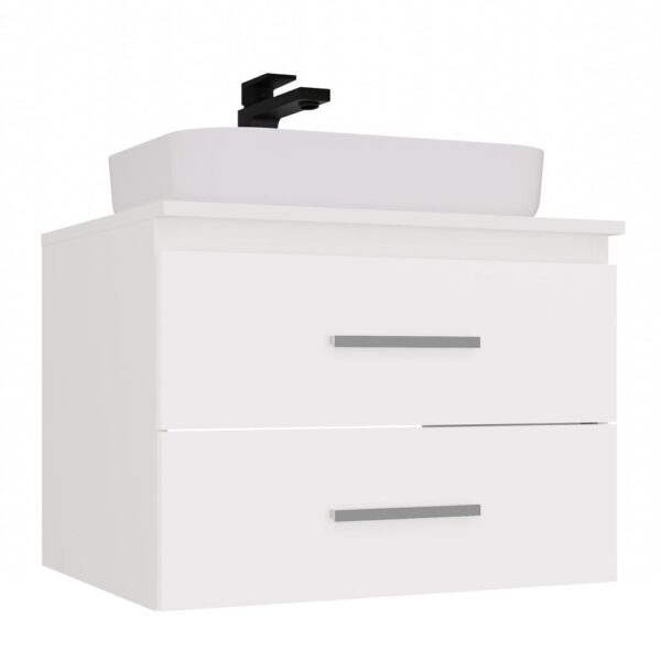 NEL 60 Floating Bathroom Vanity – White – 2 Full-Depth Drawers – For Countertop Basin