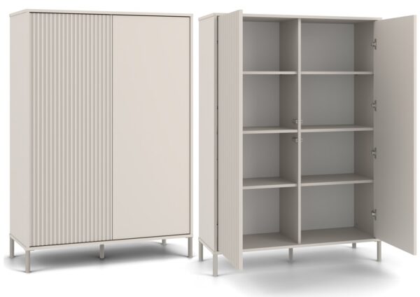 Display Cabinet KAMARO 2DD SLIM/Smooth – Cashmere Beige | Fluted & Classic Fronts