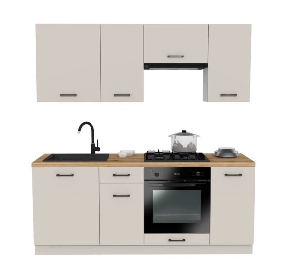 VARIO 200 cm Z1 Kitchen Furniture Set – Cashmere with Evoke Oak Worktop (No Appliances)