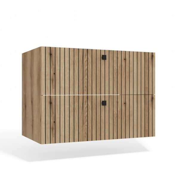 TIGO 80 2S Floating Bathroom Cabinet – Evoke Oak – 2 Drawers, Fluted Front