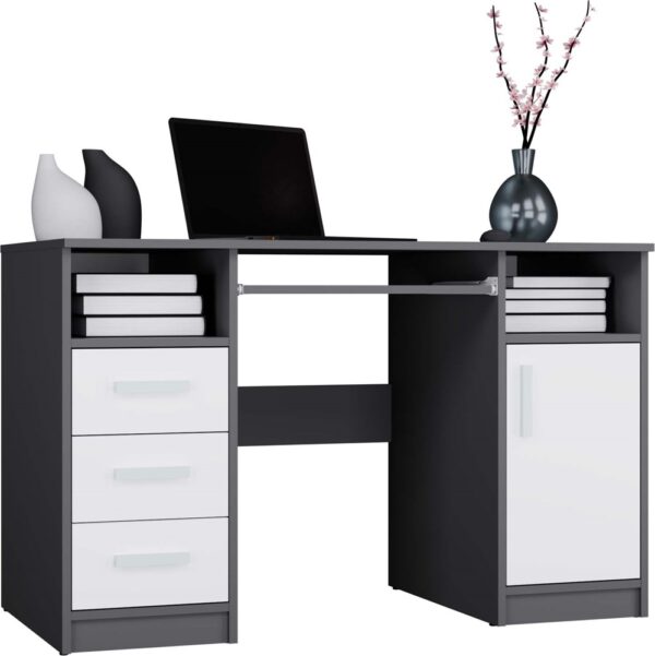 DELTA Desk – Anthracite / White – 120 cm – 3 Drawers, Cabinet & Shelves
