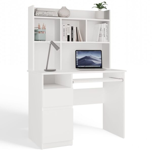 PORTO Left Desk with Hutch – Matte White Drawer • Shelves • Office / Bedroom