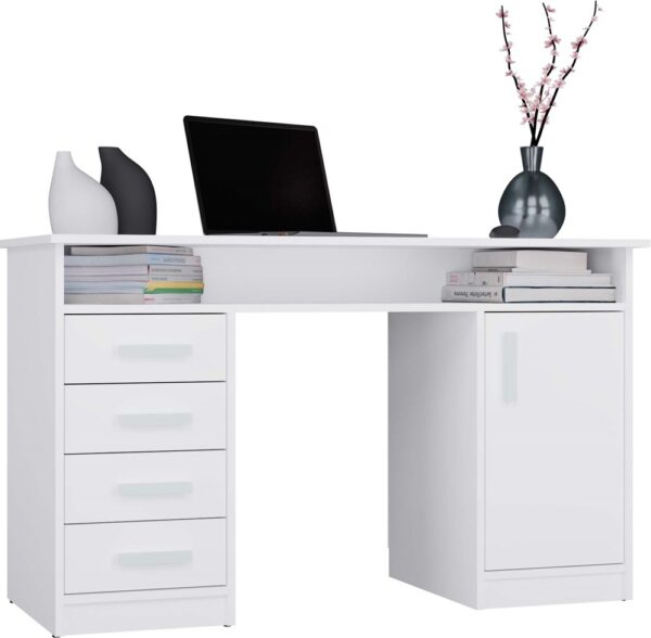 ADA Desk – White – 125 cm DESK WITH 4 DRAWERS, 1 DOOR AND A SHELF UNDER THE WORKTOP
