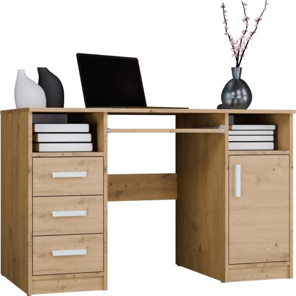 DELTA Desk – Artisan Oak 120 cm DESK WITH 3 DRAWERS, 1 CABINET AND SHELVES