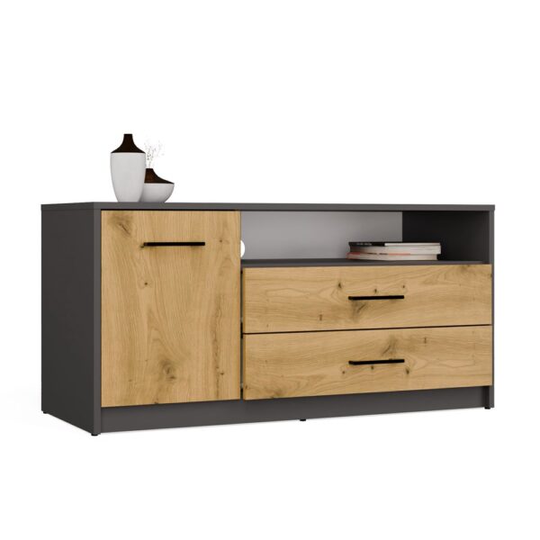 SIMPLO 1D2S TV Stand – Anthracite & Artisan Oak – 2 Drawers, 1 Door, Open Shelf